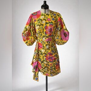 RHODE Vibrant Floral Long Sleeve Dress - Yellow and Pink